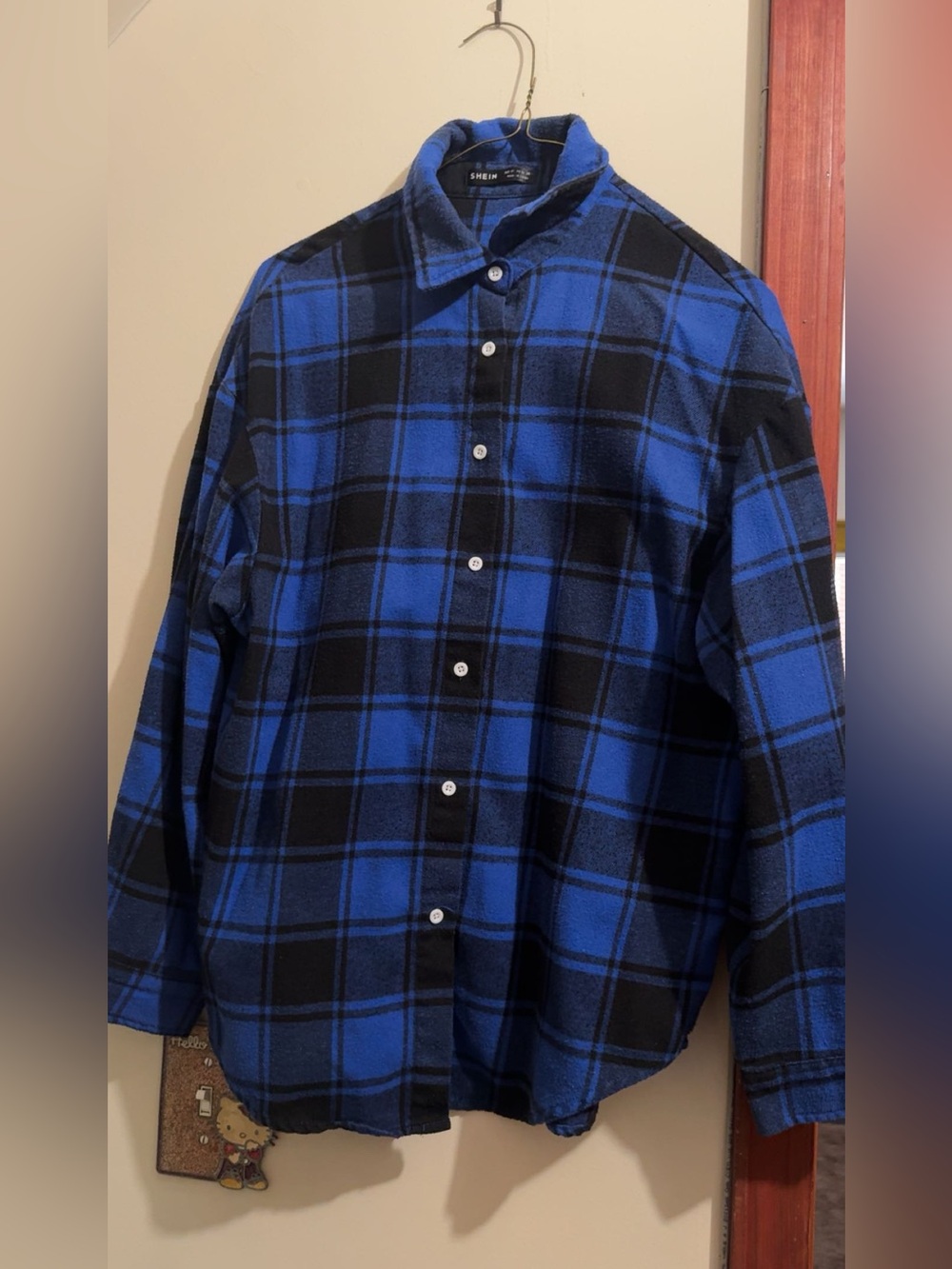 SHEIN Blue and Black Plaid Button-Down Shirt